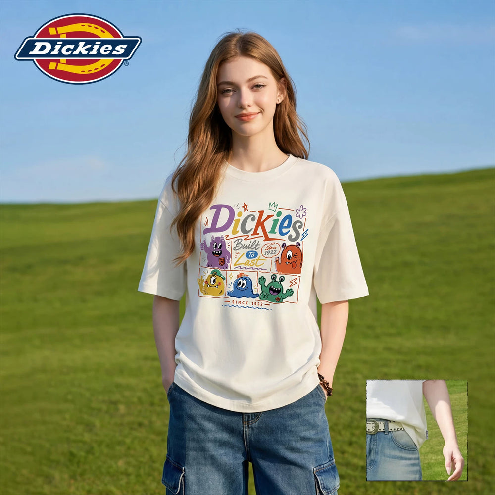 Dickies Cool Cartoon style Short sleeved T-shirt for women's summer style black printed round neck pure cotton trendy top m
