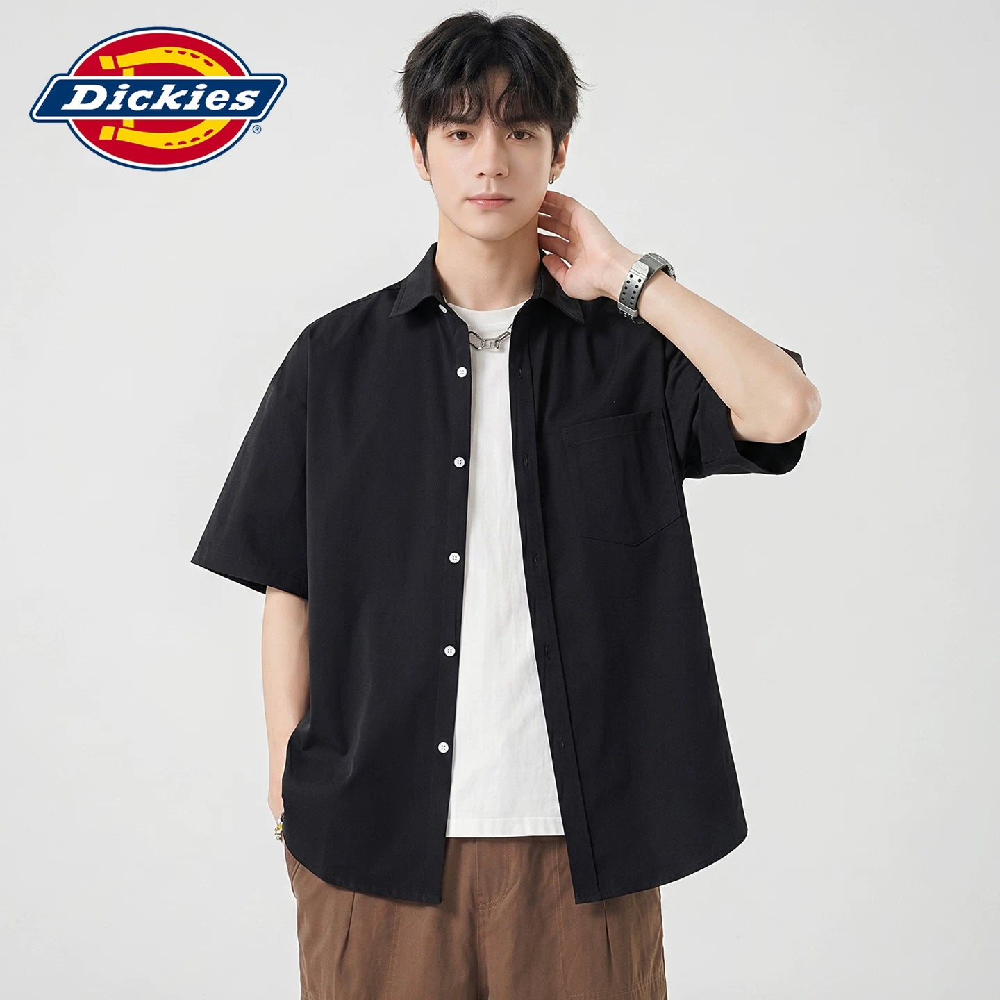 Dickies Cool Summer American Casual Loose Short sleeved Shirt Men's Thin Breathable Collar Top Y