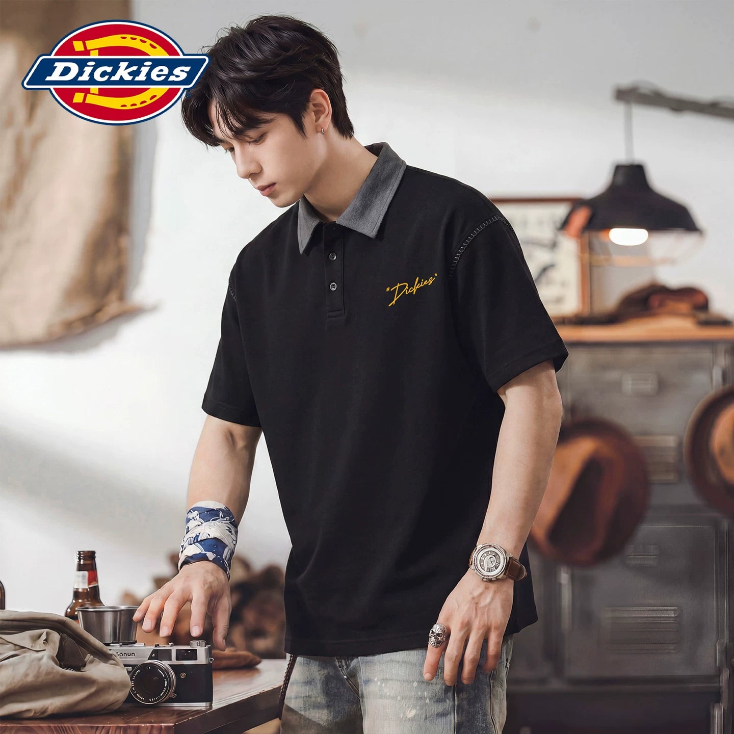 Dickies Cool Color Matching Flip Collar Short Sleeve Polo Shirt Loose New Summer Men's Thin Half Sleeve Top Y