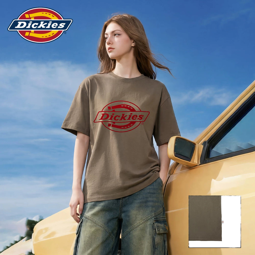 Dickies Cool American Trendy Brand Printed Short sleeved T-shirt for Women in 2026 Summer Loose Cotton Round Neck Top m