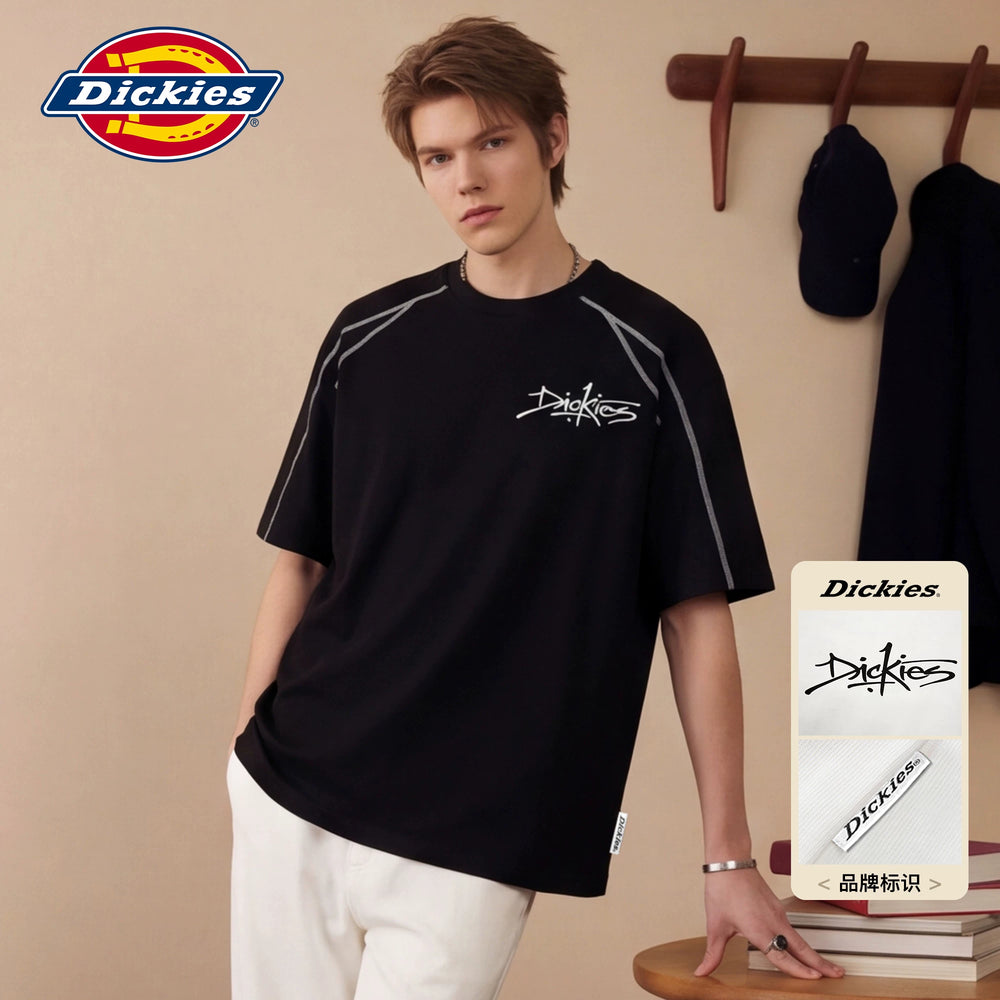 Dickies Di Ku Shi Solona Short sleeved T-shirt Men's Summer Bright Thread Decoration Contrast Half Sleeve Black Top M