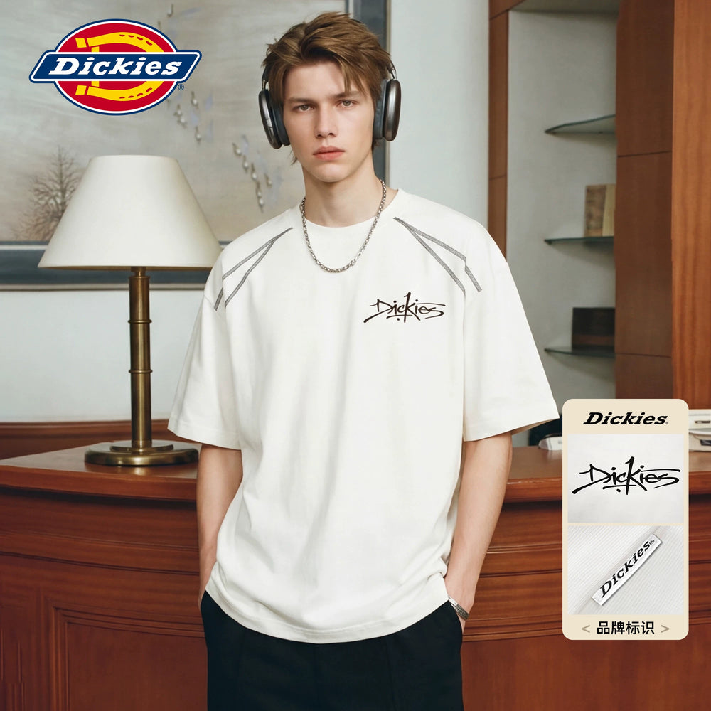 Dickies Di Ku Shi Solona Short sleeved T-shirt Men's Summer Bright Thread Decoration Contrast Half Sleeve Black Top M