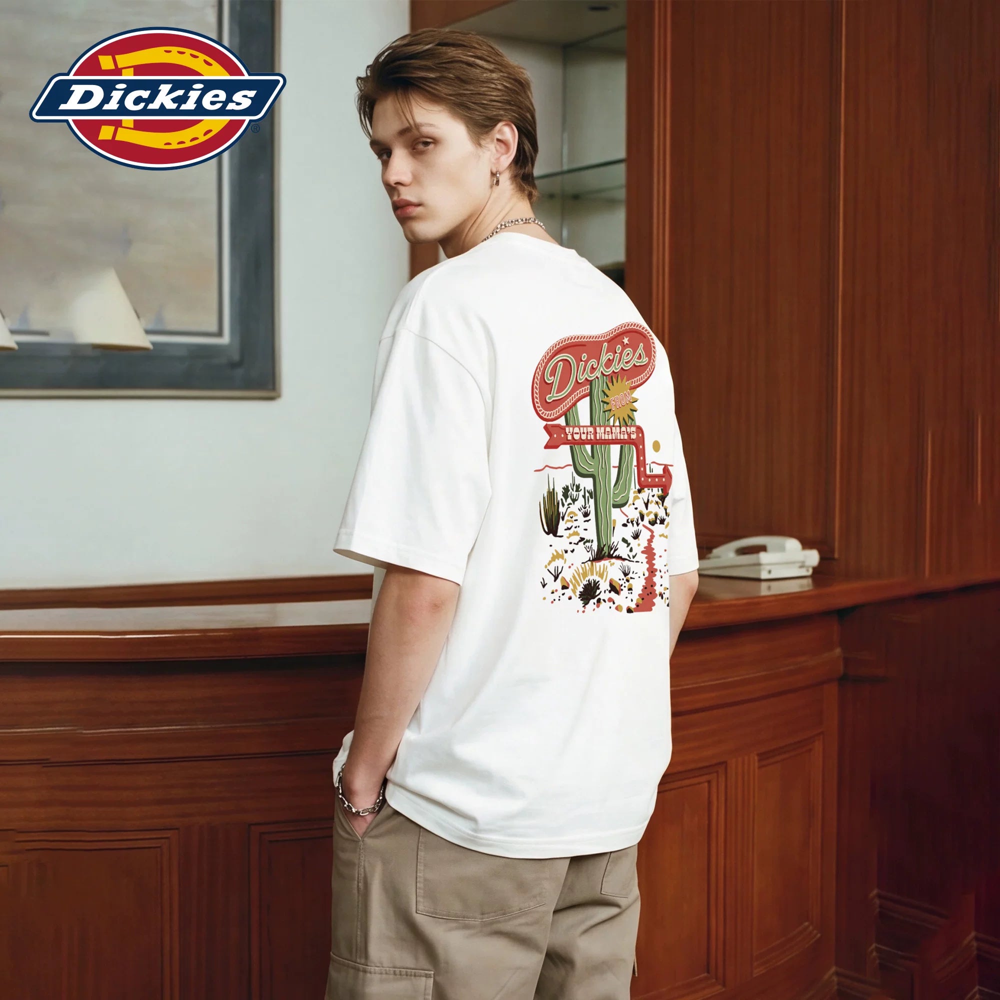 Dickies Emperor Cool Summer Cactus Road Sign Printed Short sleeved T-shirt for Boys, American Half Sleeve Cotton Top M