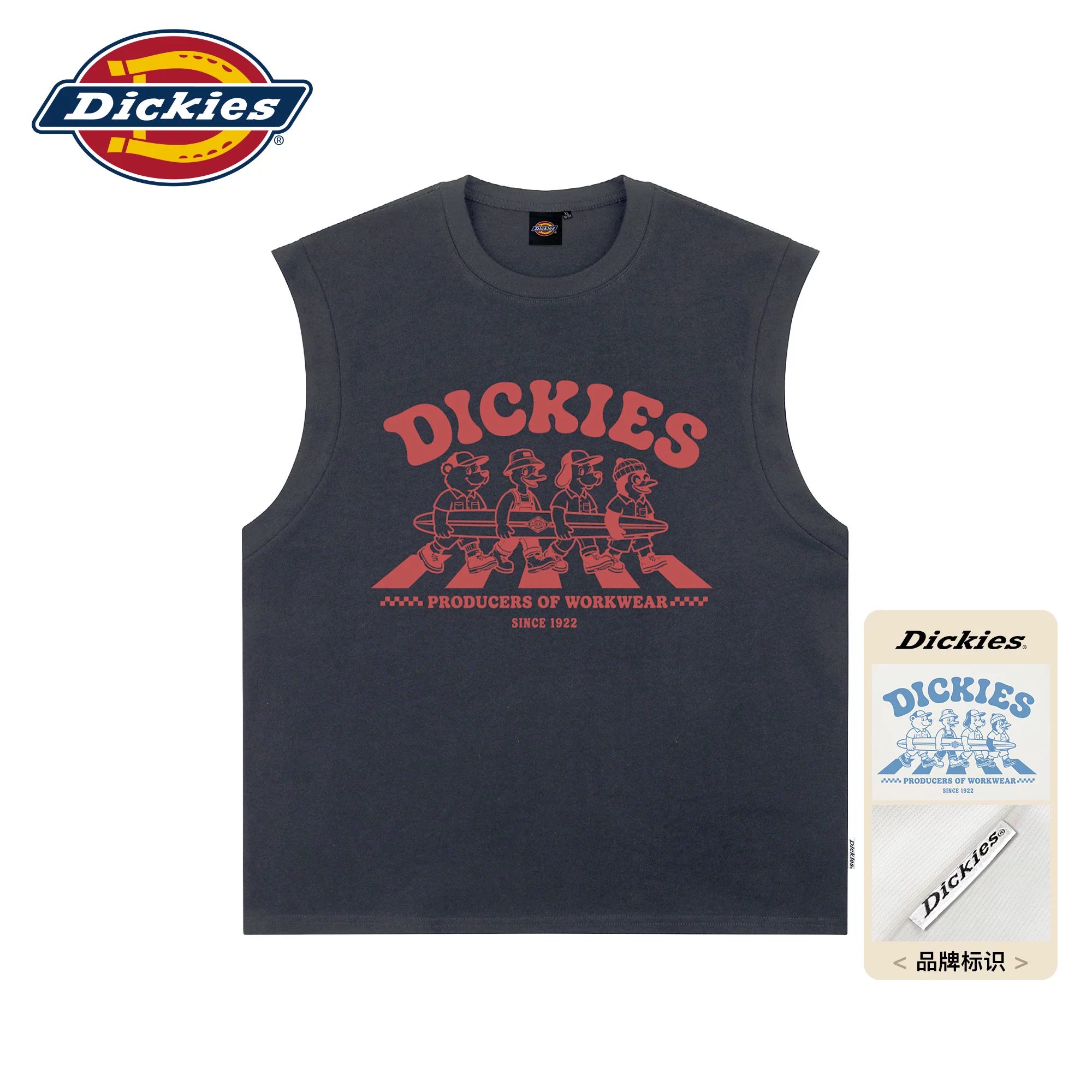 Dickies Cool Suitable American Pure Cotton Shoulder Tank Top Men's Summer Sleeveless Sports T-shirt Printed Black Top M
