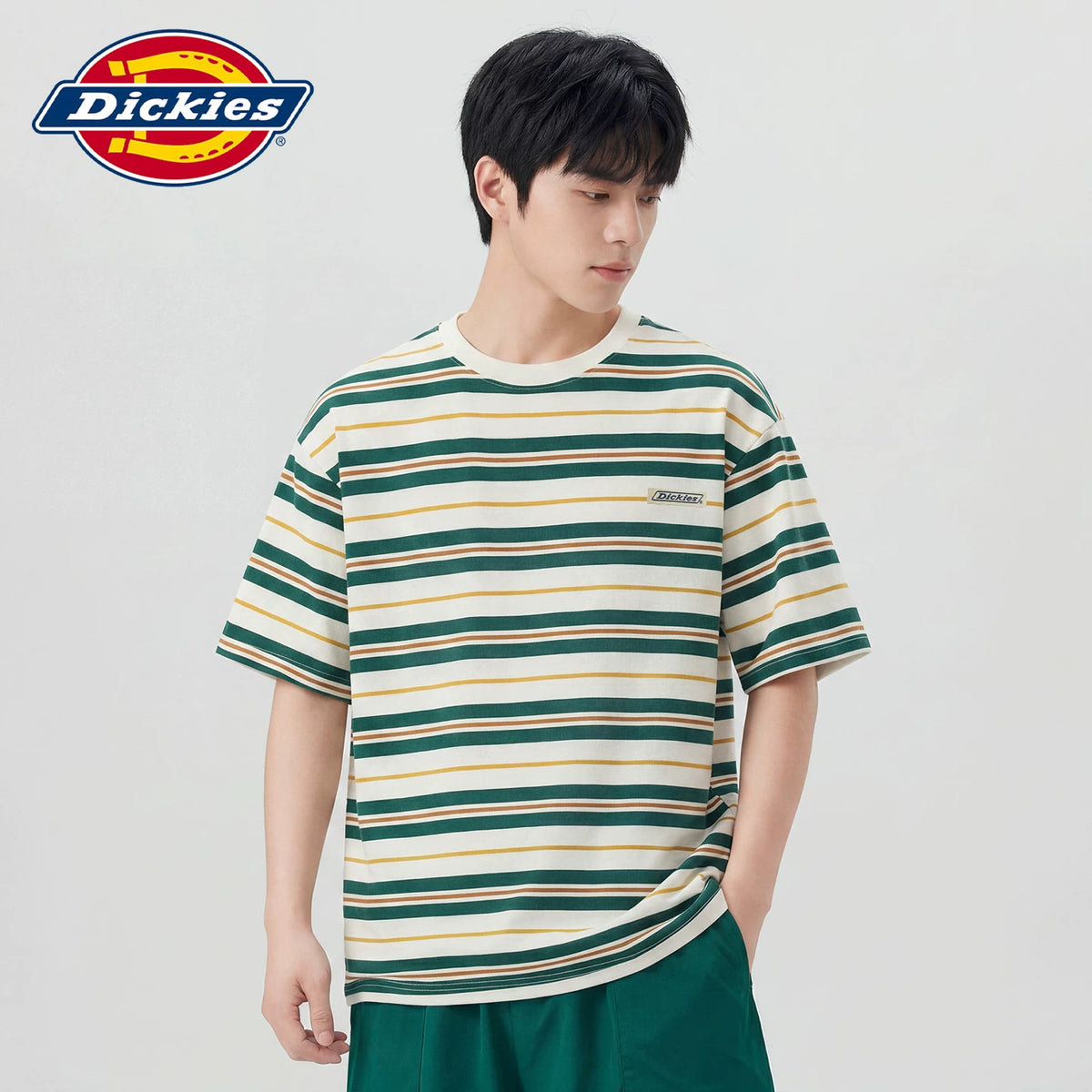 Dickies Cool Summer New Match Striped Short sleeved T-shirt for Men, Loose Thin Casual Top Y