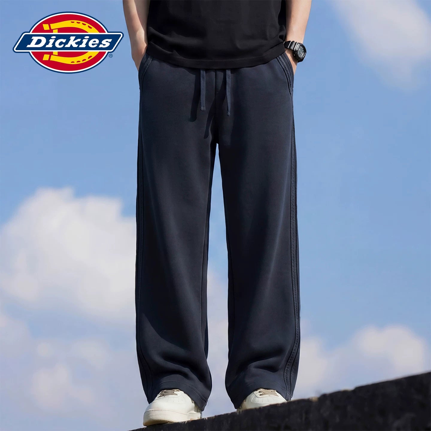 Dickies Emperor Cool Suitable High End Striped Casual Pants for Men in Summer, Thin Drawstring Straight Tube Knitted Pants Y