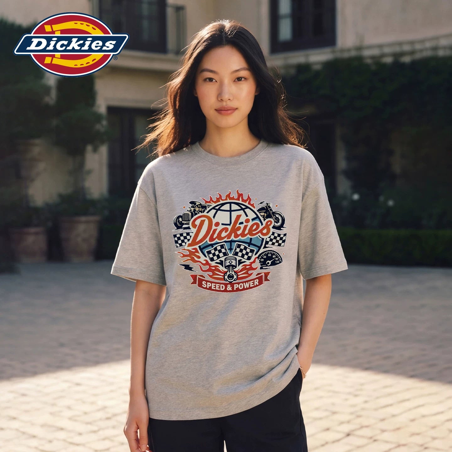 Dickies pure cotton short sleeved T-shirt for women in summer 2026, new American printed loose round neck top m