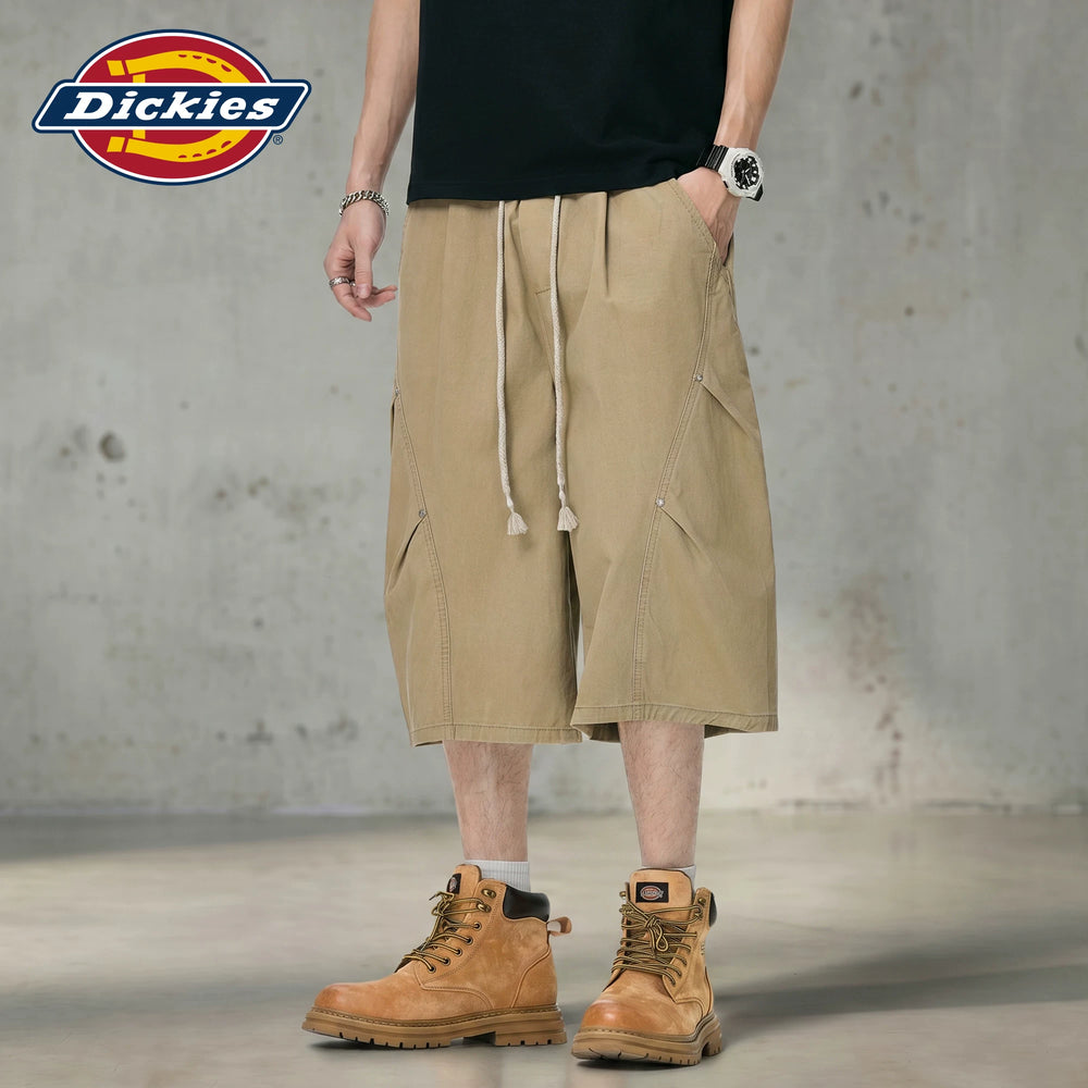 Dickies pure cotton straight leg seven quarter pants for men, summer trendy brand pleated splicing loose casual shorts M