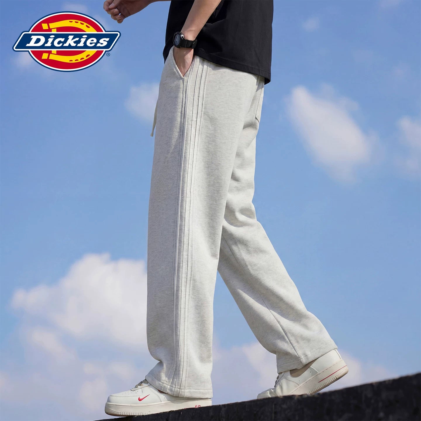 Dickies Emperor Cool Suitable High End Striped Casual Pants for Men in Summer, Thin Drawstring Straight Tube Knitted Pants Y
