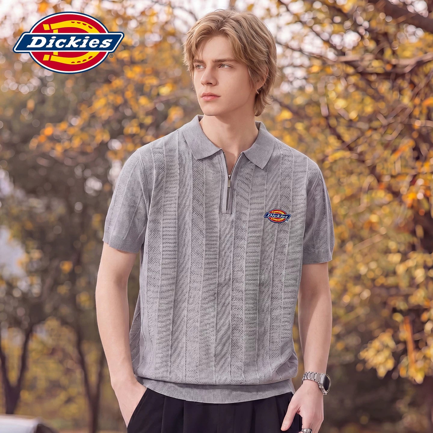 Dickies Cool Suitable Half Zipper Short Sleeve Polo Shirt Summer New Loose and Versatile Classic Logo T-shirt Top Y
