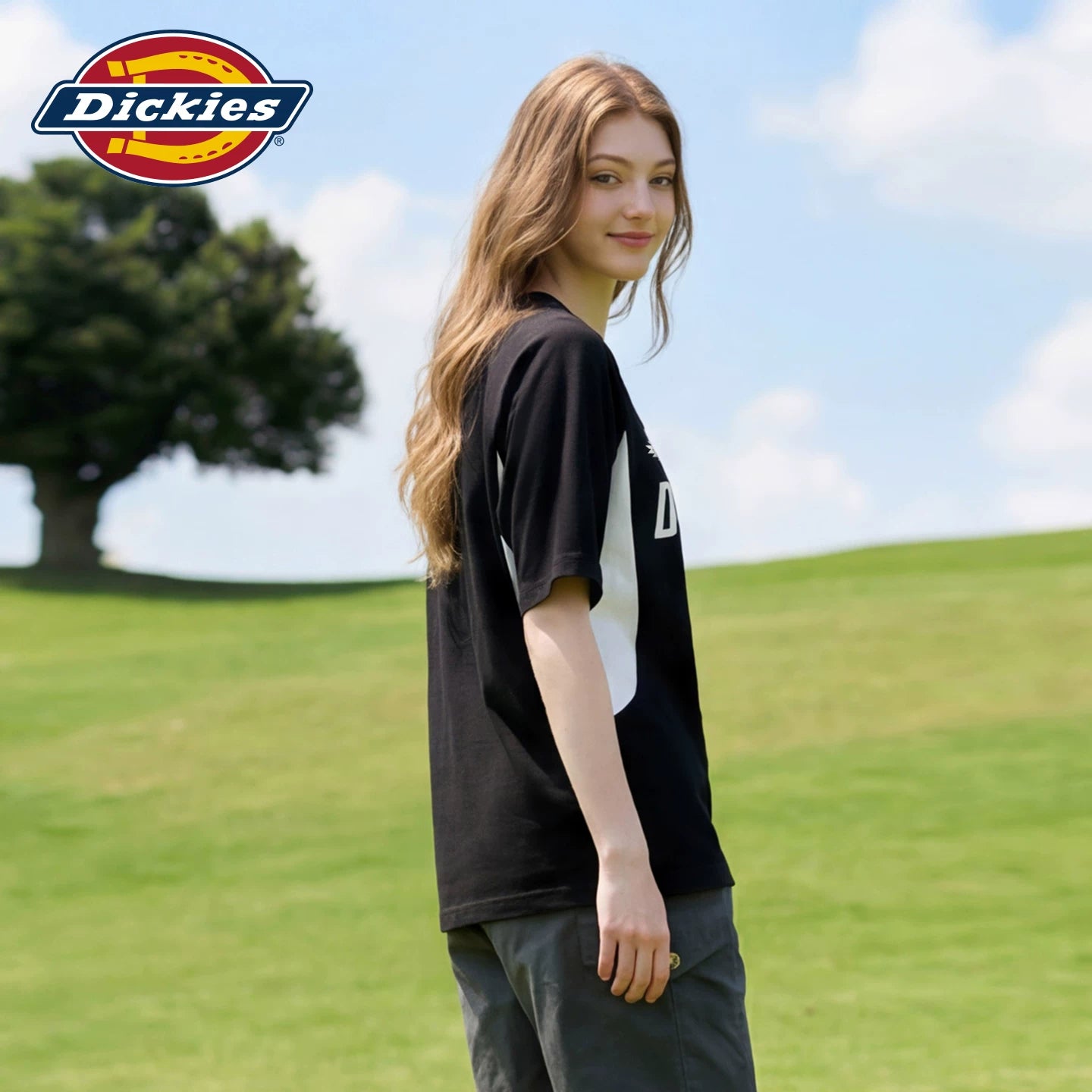 Dickies帝酷适夏季新款短袖T恤女黑色字母印花美式百搭休闲上衣m