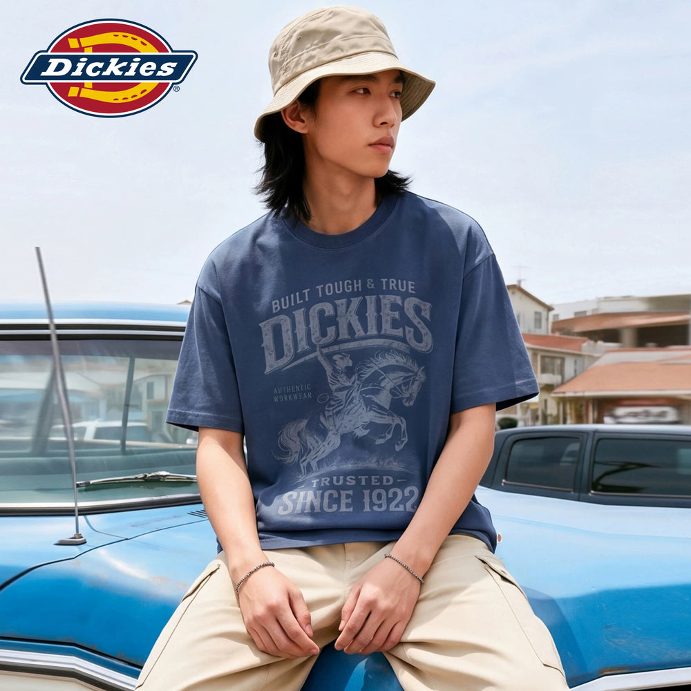 Dickies Cool Suitable Pure Cotton Short sleeved T-shirt Men's Summer American Retro Western Cowboy Letter Printed Top M