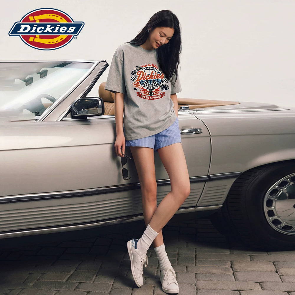 Dickies pure cotton short sleeved T-shirt for women in summer 2026, new American printed loose round neck top m