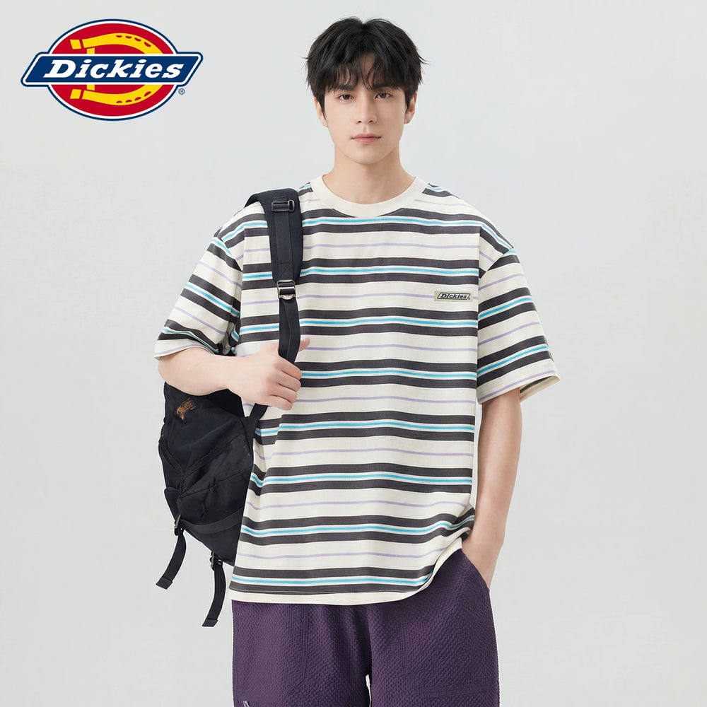 Dickies Cool Summer New Match Striped Short sleeved T-shirt for Men, Loose Thin Casual Top Y