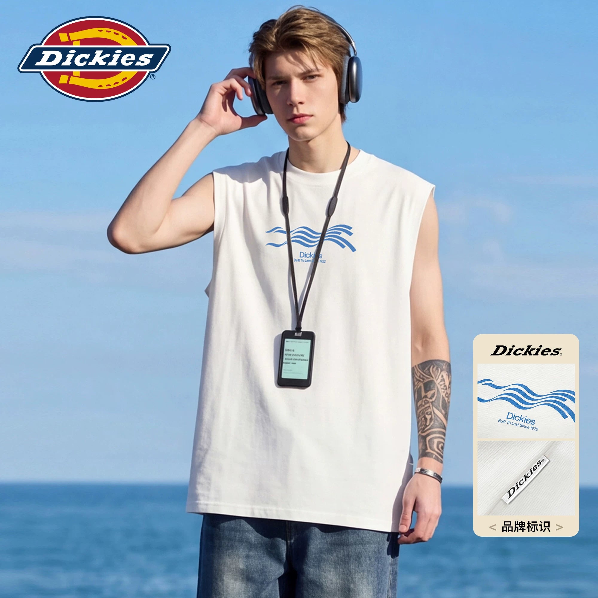 Dickies Emperor Cool Suitable Casual Shoulder Vest Men's Summer Pure Cotton Sleeveless T-shirt Sports Fitness Round Neck Top M