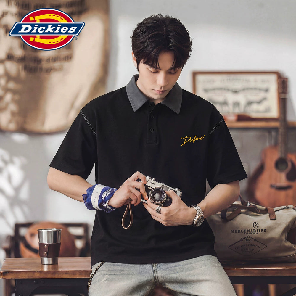 Dickies Cool Color Matching Flip Collar Short Sleeve Polo Shirt Loose New Summer Men's Thin Half Sleeve Top Y
