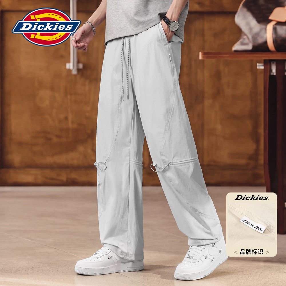 Dickies Men's Black Casual Workwear Pants, Summer Thin Loose Straight Wide-Leg Trousers, Size M