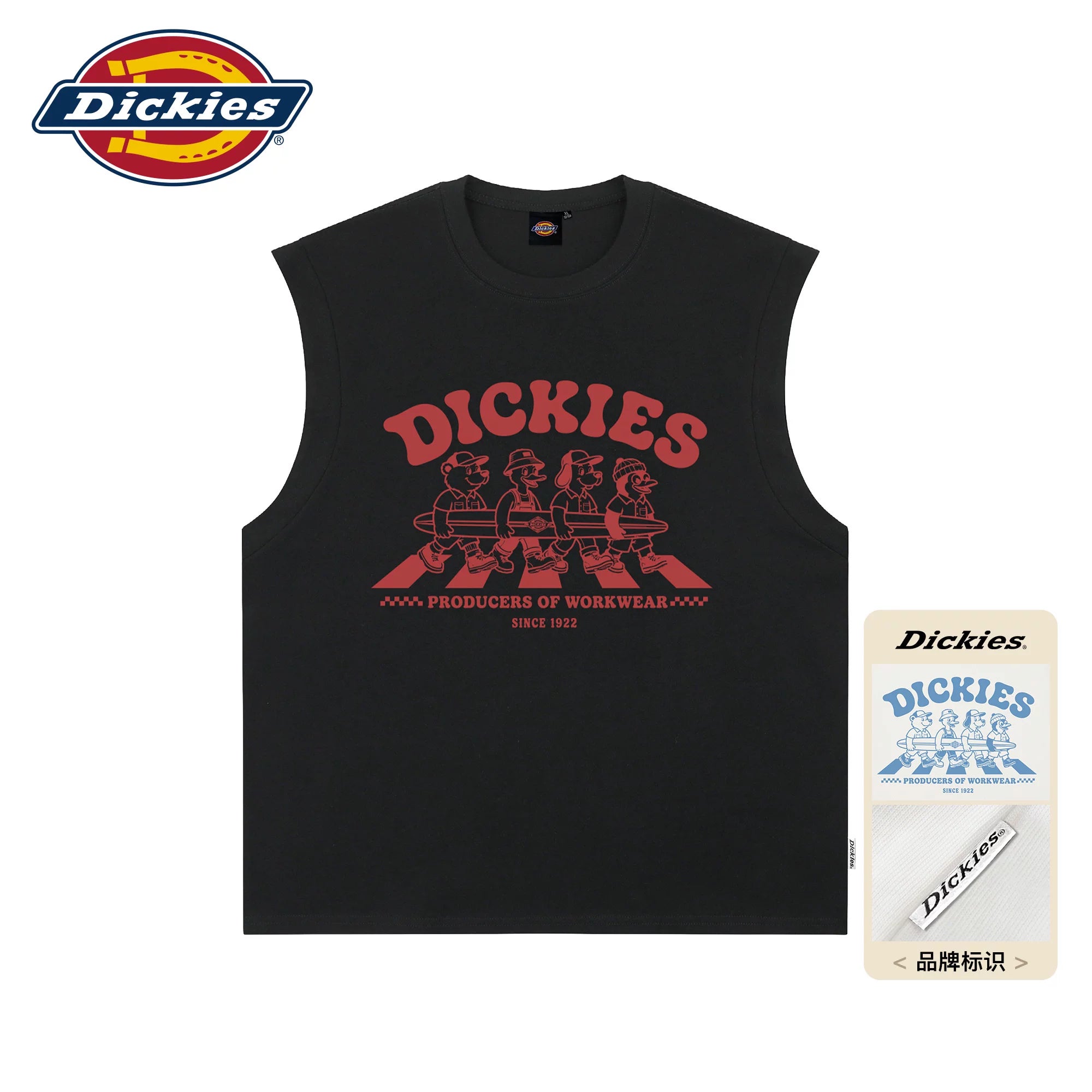 Dickies Cool Suitable American Pure Cotton Shoulder Tank Top Men's Summer Sleeveless Sports T-shirt Printed Black Top M