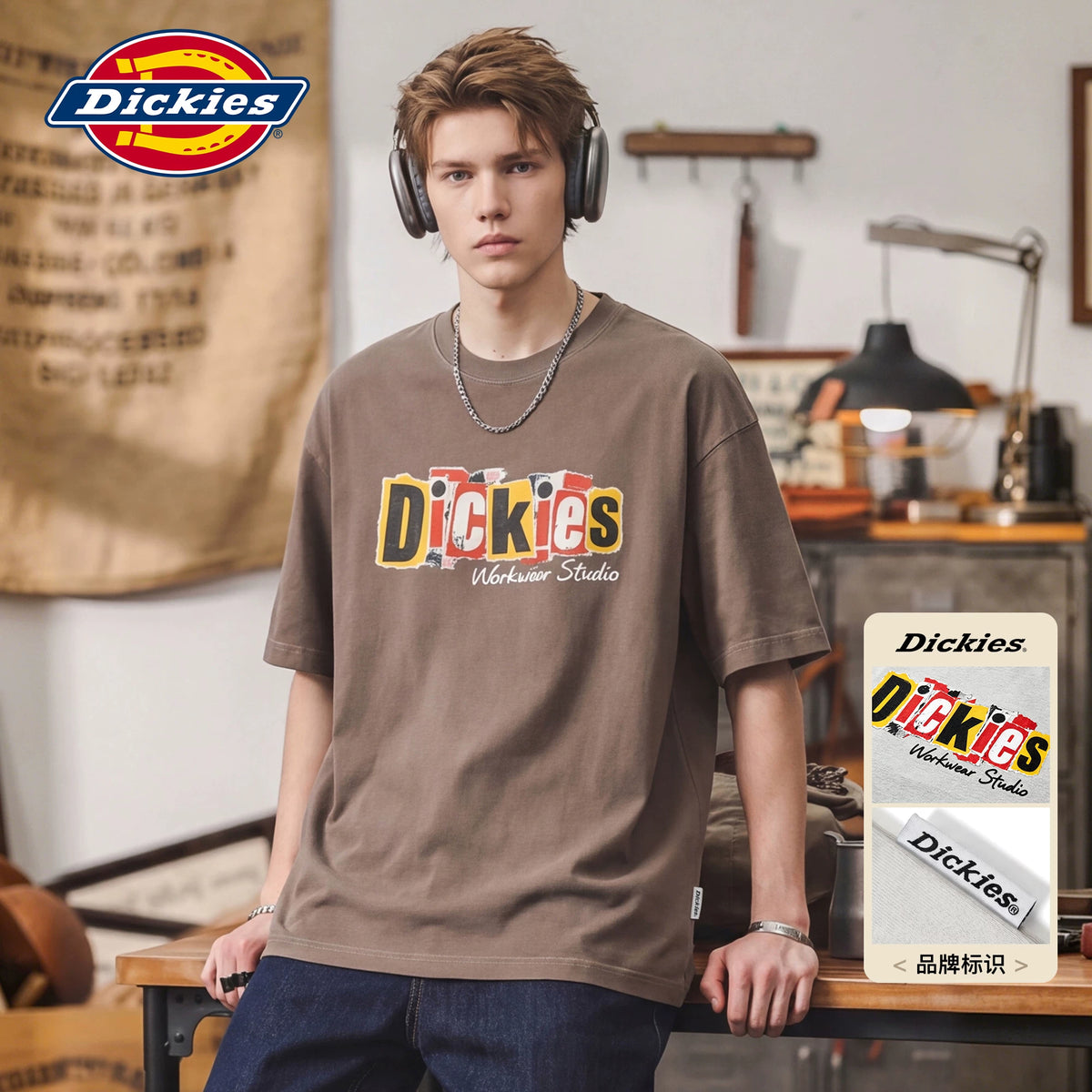 Dickies Emperor Cool Suitable American Letter Printed Short sleeved T-shirt for Men's Summer Loose and Versatile Half Sleeve Pure Cotton Top M