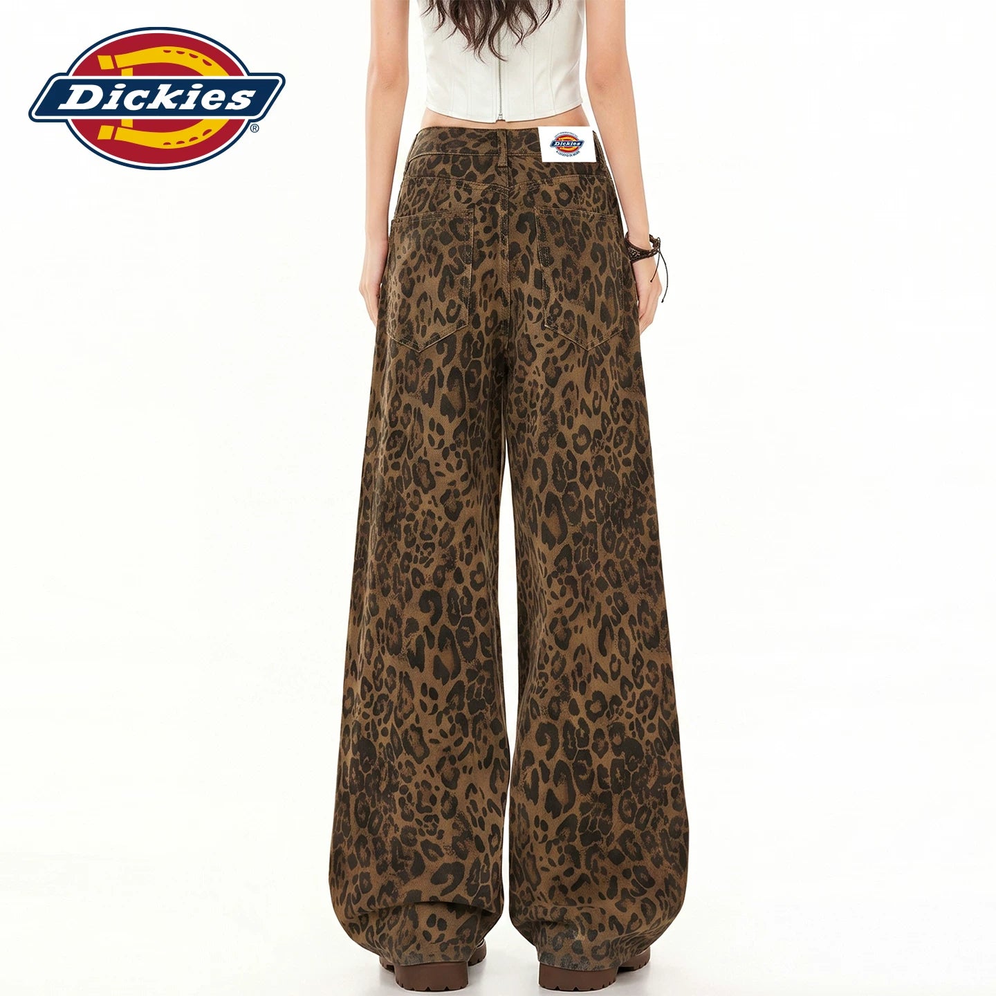 Dickies is a cool and stylish American retro vintage vintage leopard print wide leg jeans for women in summer, with a high waist and slim figure, and floor length pants