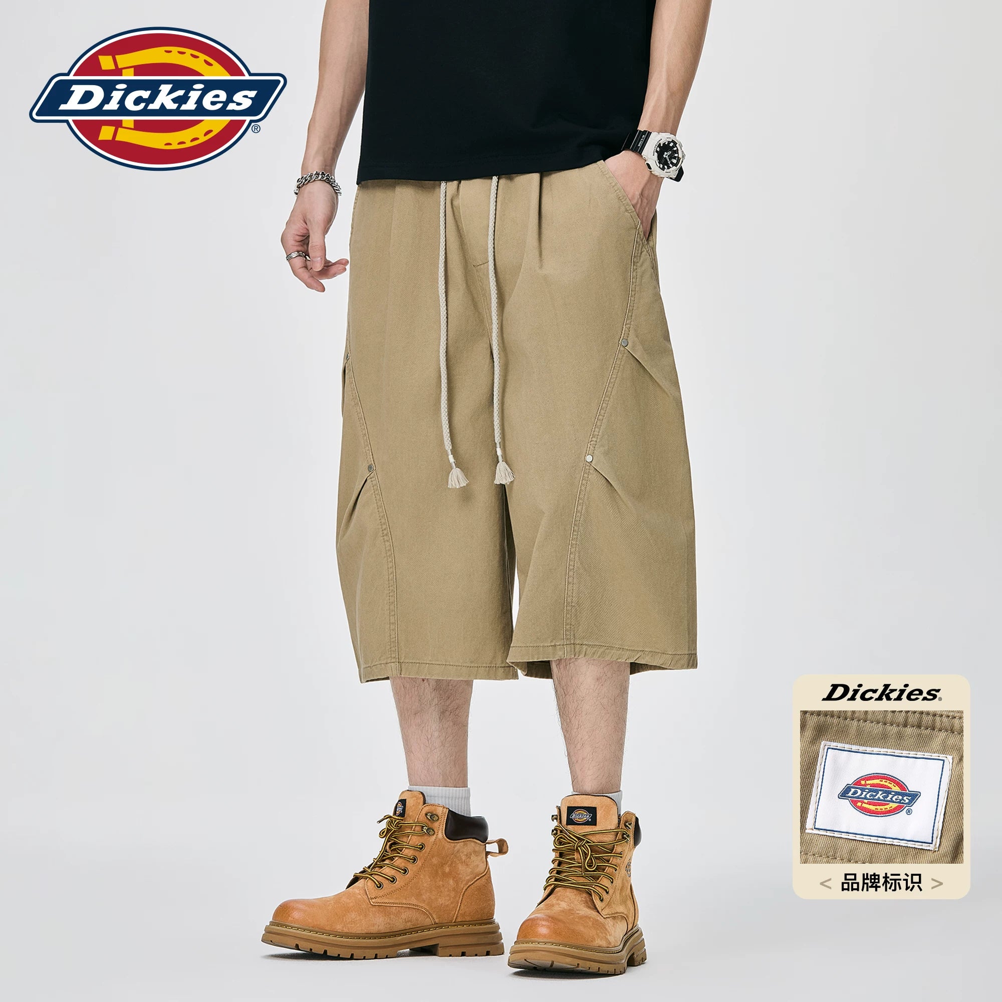 Dickies Cool American Trendy Brand Seven Point Pants for Men Summer Black Pure Cotton Loose Wide Leg Casual Middle Pants M