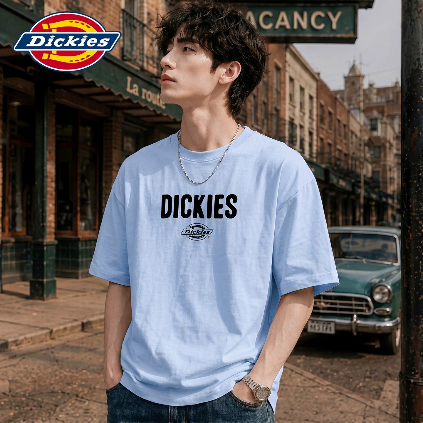 Dickies Cool Summer New American Printed Casual Round Neck Short Sleeve T-shirt for Men, Thin Half Sleeve Shirt Y