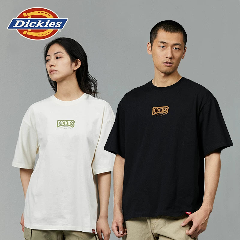 Dickies Cool Summer Loose Back Letter Printed Casual Short sleeved T-shirt for Men and Women Couple American Style J