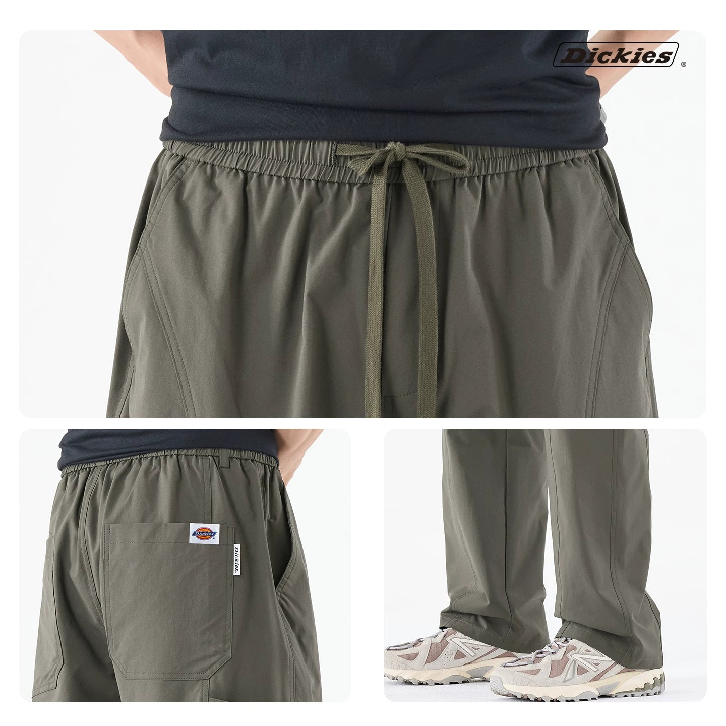 Dickies Cool Men's Work Pants Summer New Style Drawstring Thin Splicing Wide Leg Woven Casual Pants Y