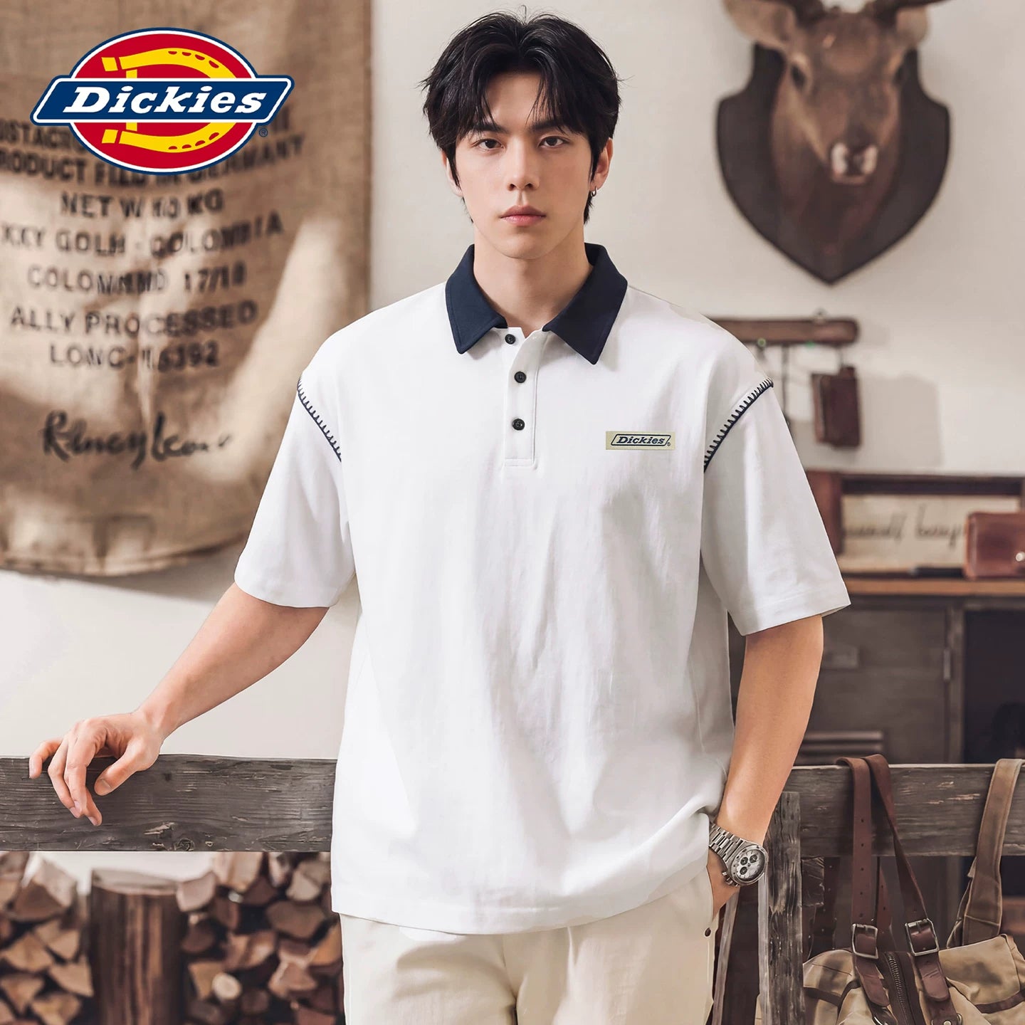 Dickies Summer 2026 New Button Design Short Sleeve Polo Shirt Men's Loose Collar Top Y