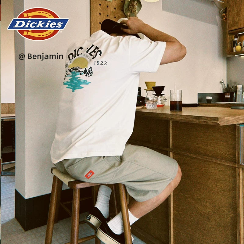Dickies Cool 26 Spring/Summer Collection Front Chest Small Logo Back Sunrise Pattern Printed Loose Short Sleeve T-shirt J