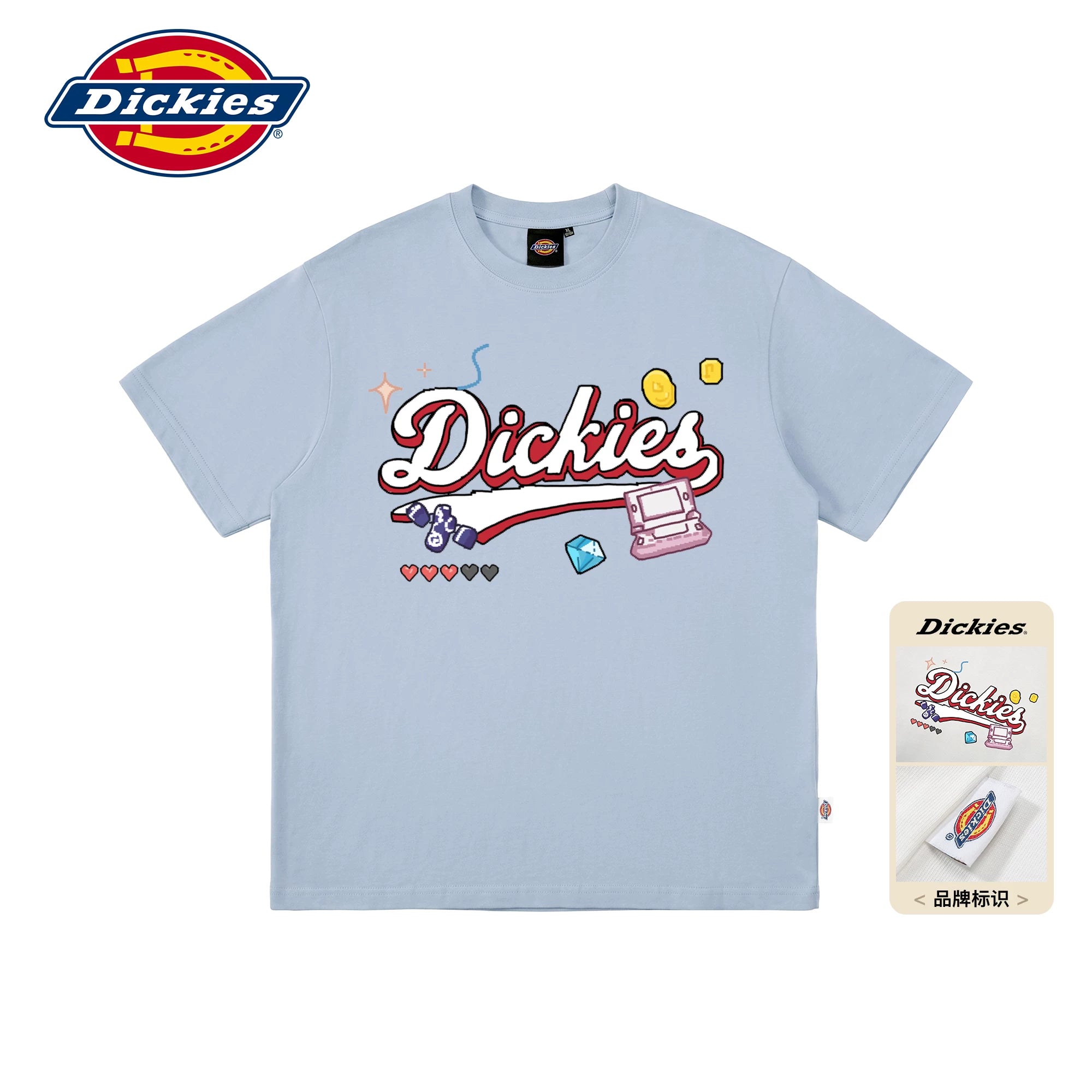 Dickies Emperor Cool Suitable Children's Fun Cartoon Letter Printed Short sleeved T-shirt Men's Summer Pure Cotton Half Sleeve Loose Top M