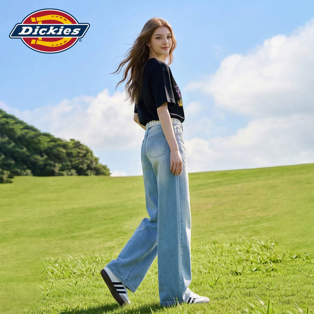 Dickies Cool Cartoon style Short sleeved T-shirt for women's summer style black printed round neck pure cotton trendy top m