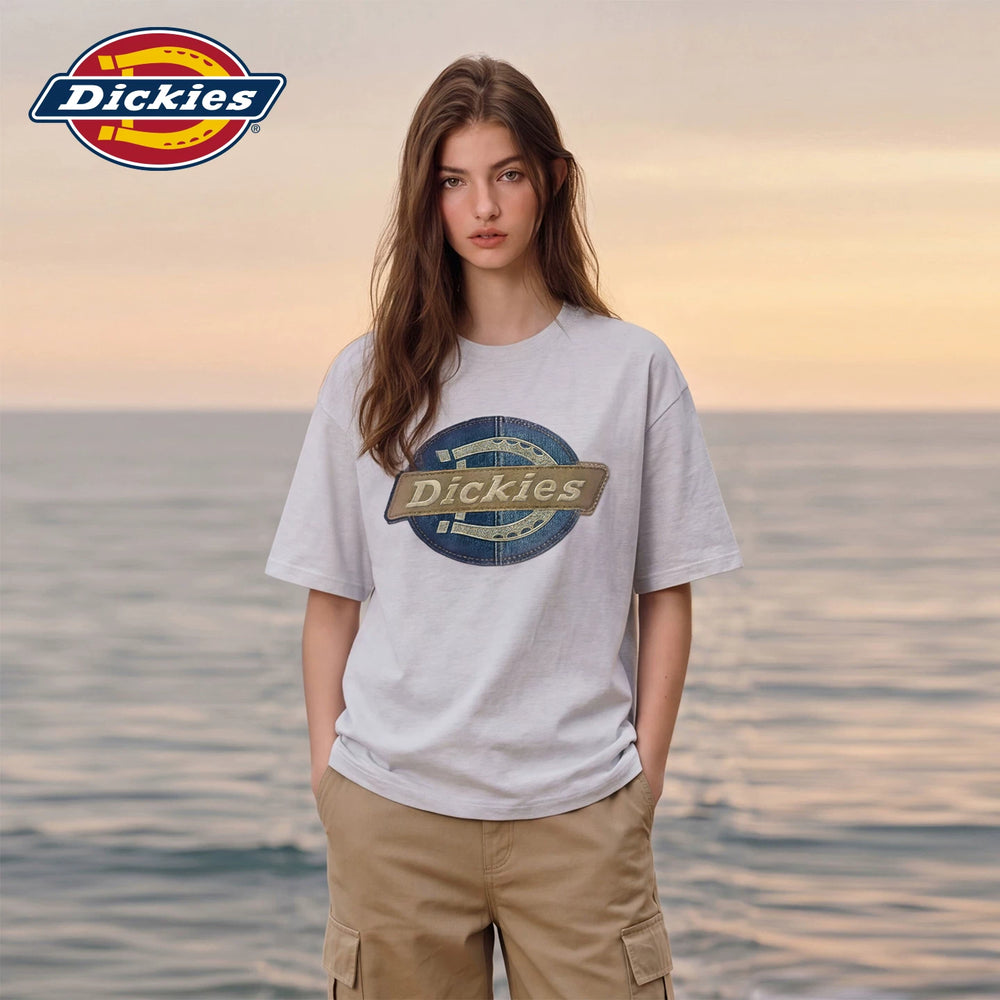 Dickies Cool Suitable navy blue round neck printed short sleeved T-shirt for women's summer new loose casual style top m