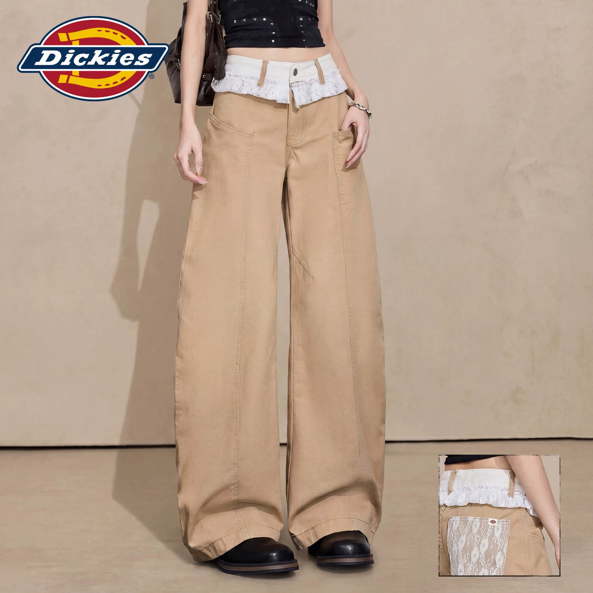 Dickies Emperor Cool Suitable High Waist Wide Leg Jeans for Women 2026 Lace Lace workwear Style Relaxation Bending Knife Pants M