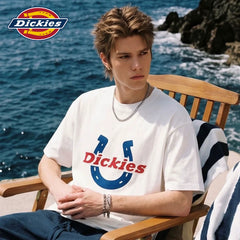 Dickies Cool Suitable American Pure Cotton Short sleeved T-shirt for Boys Summer Horseshoe Letter Printed Half Sleeve Top M
