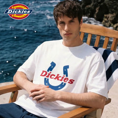 Dickies Cool Suitable American Pure Cotton Short sleeved T-shirt for Boys Summer Horseshoe Letter Printed Half Sleeve Top M