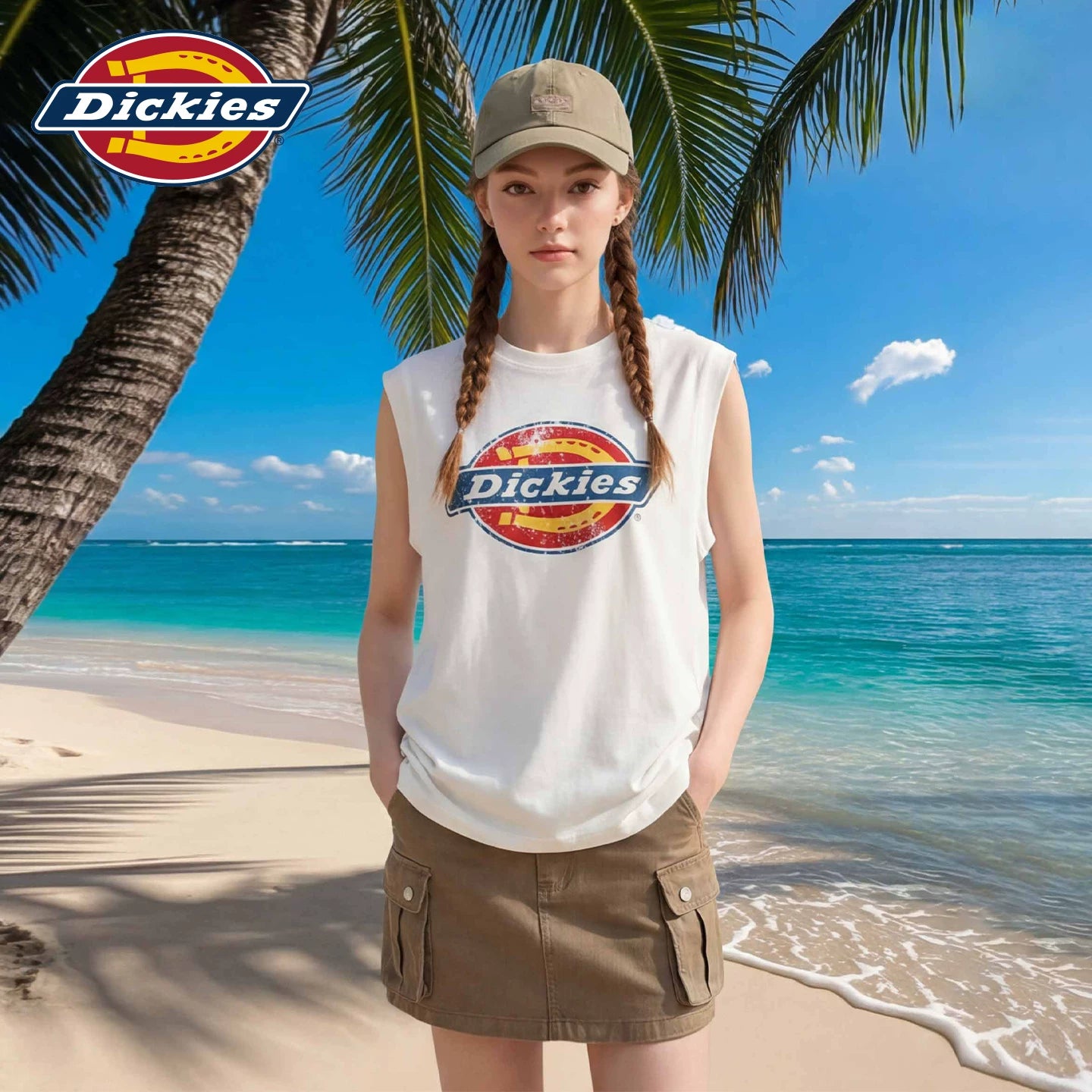 Dickies Emperor Cool Suitable American Printed Shoulder Tank Top for Women's 2026 Summer New Loose Sleeveless T-shirt Top m