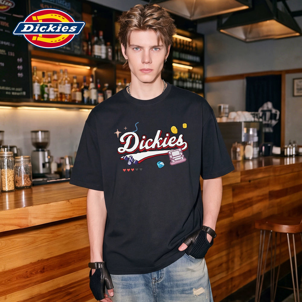 Dickies Emperor Cool Suitable Children's Fun Cartoon Letter Printed Short sleeved T-shirt Men's Summer Pure Cotton Half Sleeve Loose Top M