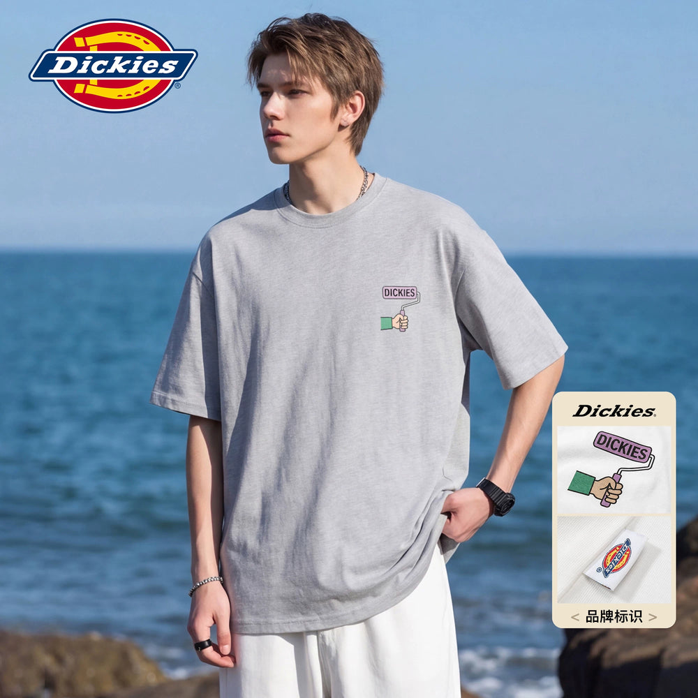 Dickies Cool Suitable Pure Cotton Short sleeved T-shirt Men's Summer American Trendy Brand Cartoon Letter Printed Half Sleeve Top M
