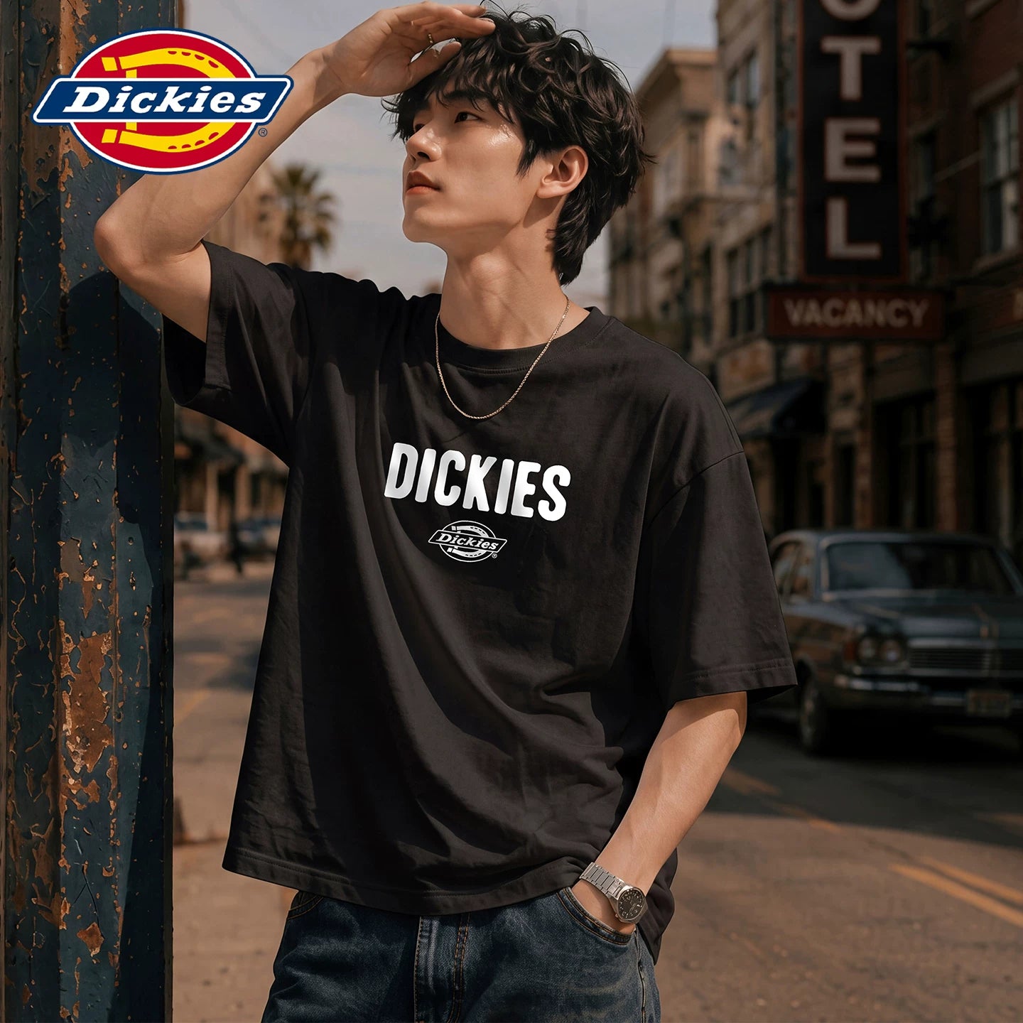 Dickies Cool Summer New American Printed Casual Round Neck Short Sleeve T-shirt for Men, Thin Half Sleeve Shirt Y