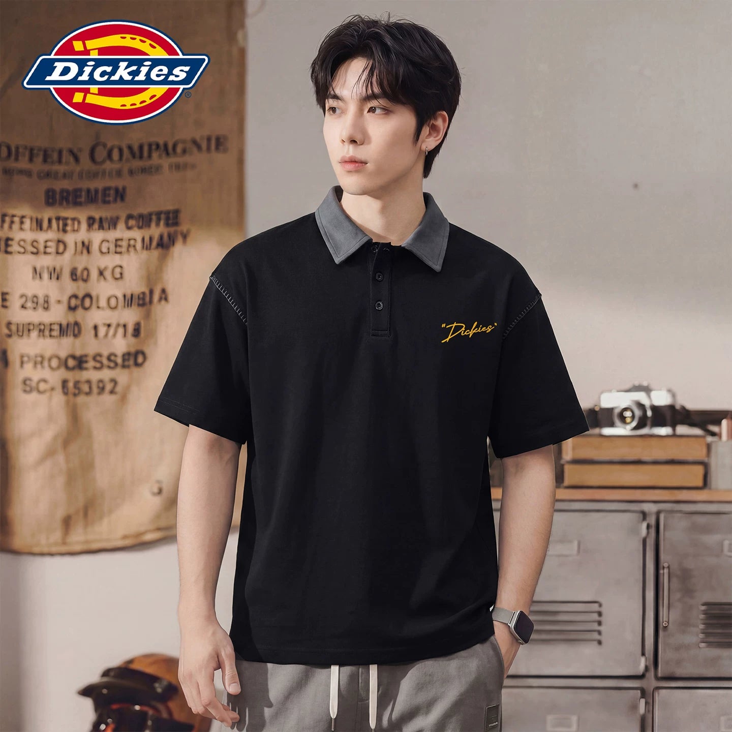 Dickies Cool Color Matching Flip Collar Short Sleeve Polo Shirt Loose New Summer Men's Thin Half Sleeve Top Y