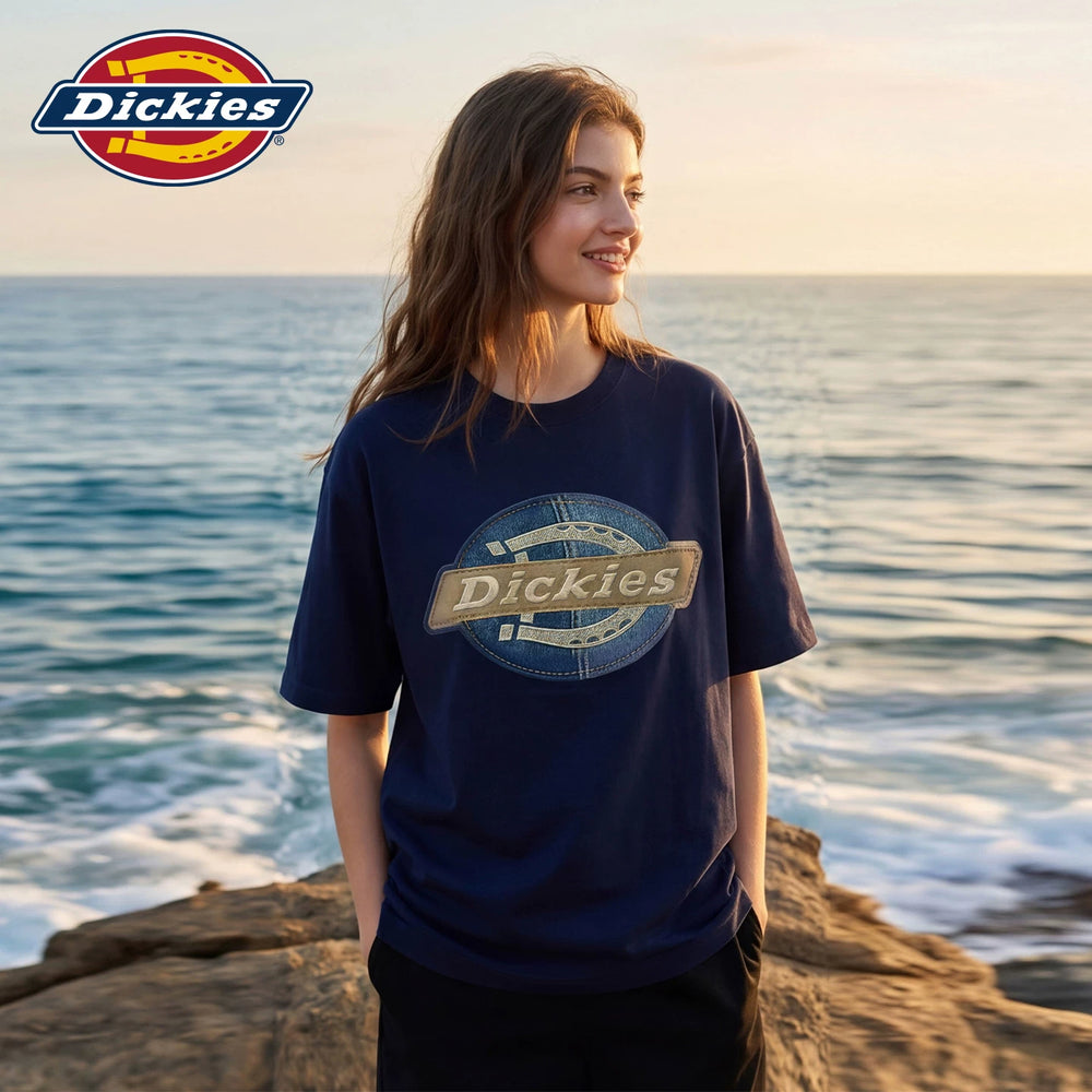 Dickies Cool Suitable navy blue round neck printed short sleeved T-shirt for women's summer new loose casual style top m