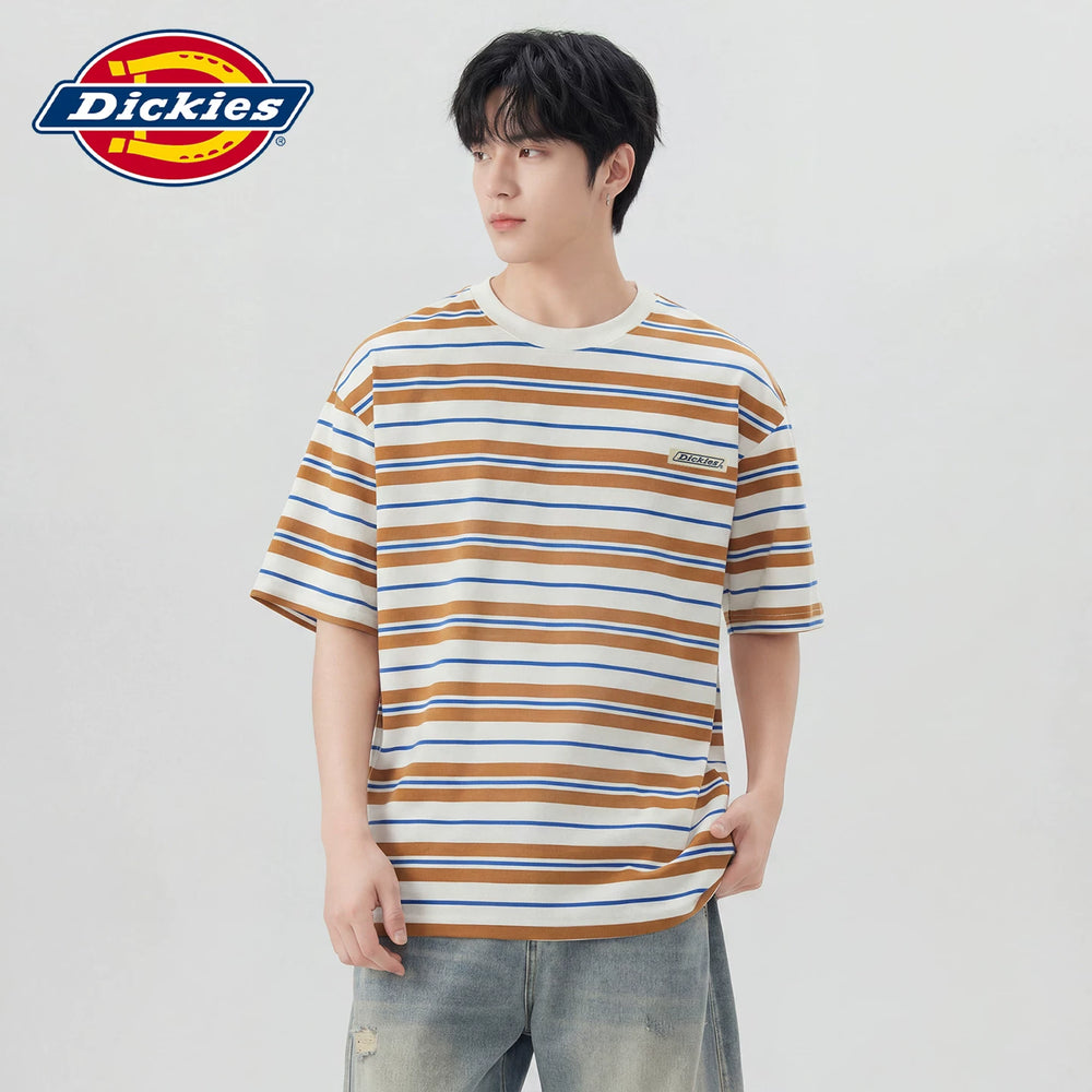 Dickies Cool Summer New Match Striped Short sleeved T-shirt for Men, Loose Thin Casual Top Y