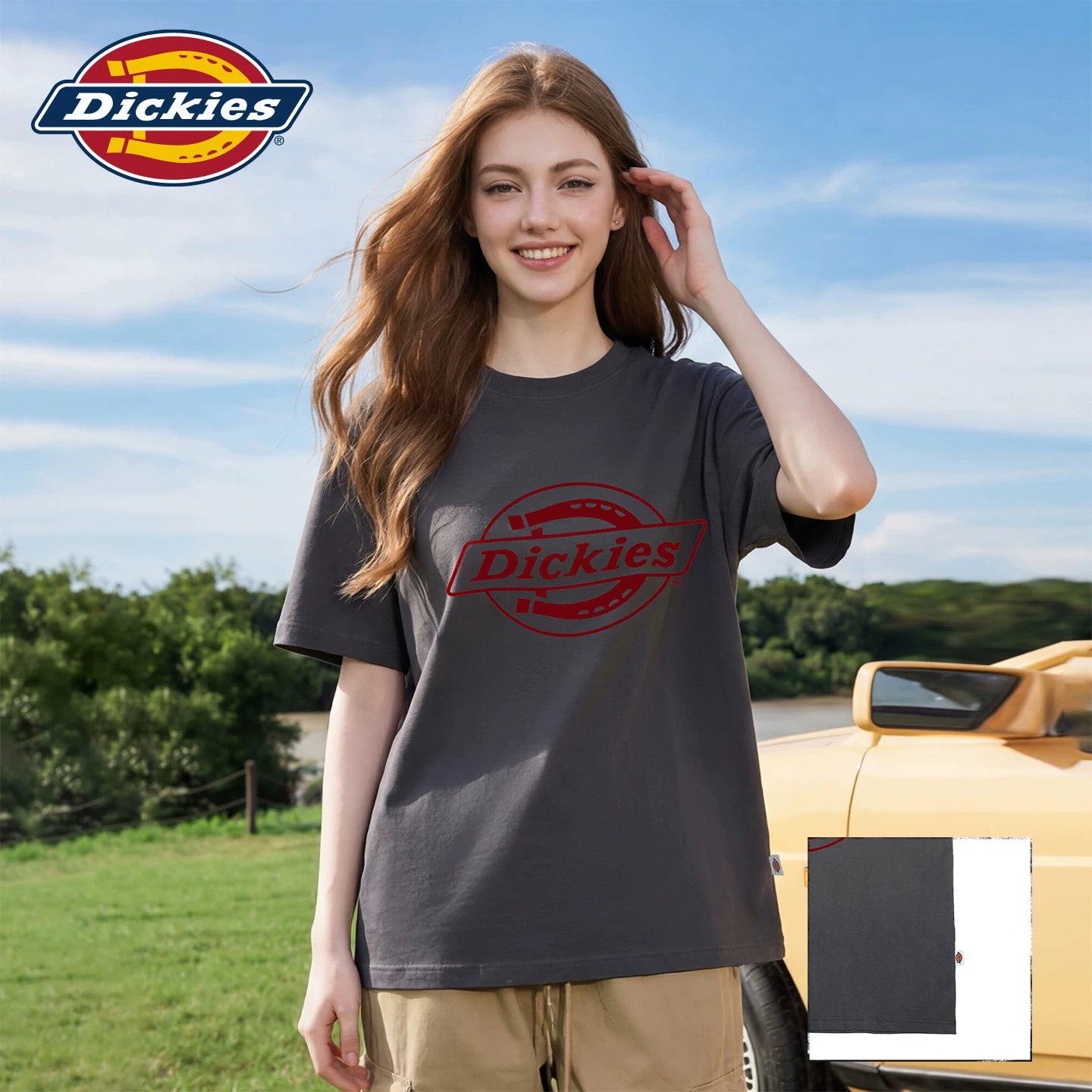 Dickies Cool American Trendy Brand Printed Short sleeved T-shirt for Women in 2026 Summer Loose Cotton Round Neck Top m