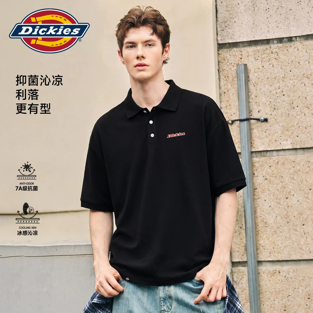 Dickies Silk Men's Polo Shirt for Summer Cool, Antibacterial, Sagging, No Heat, Flip Collar, Trendy Short Sleeve T-shirt A