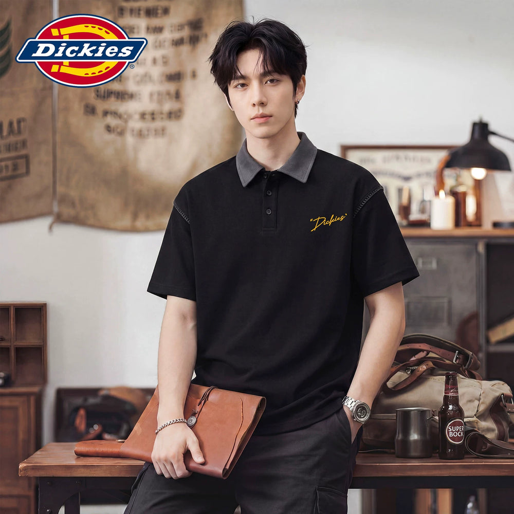 Dickies Cool Color Matching Flip Collar Short Sleeve Polo Shirt Loose New Summer Men's Thin Half Sleeve Top Y