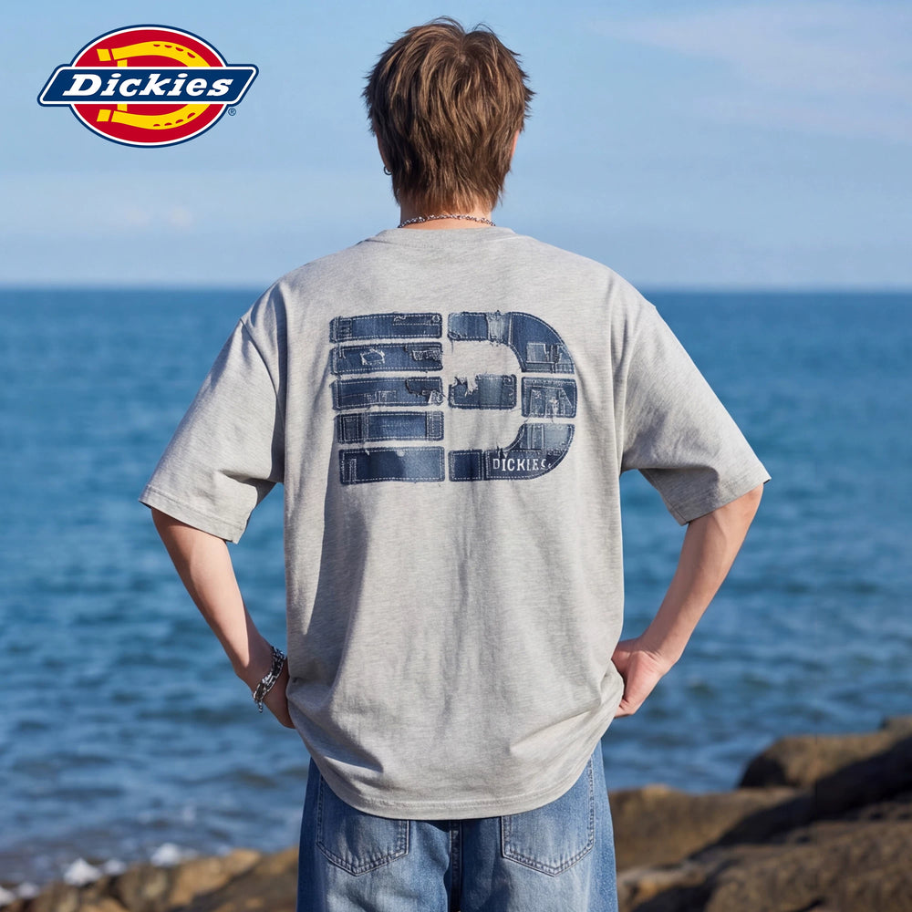 Dickies casual letter printed short sleeved T-shirt for men's summer loose round neck pure cotton half sleeved top M