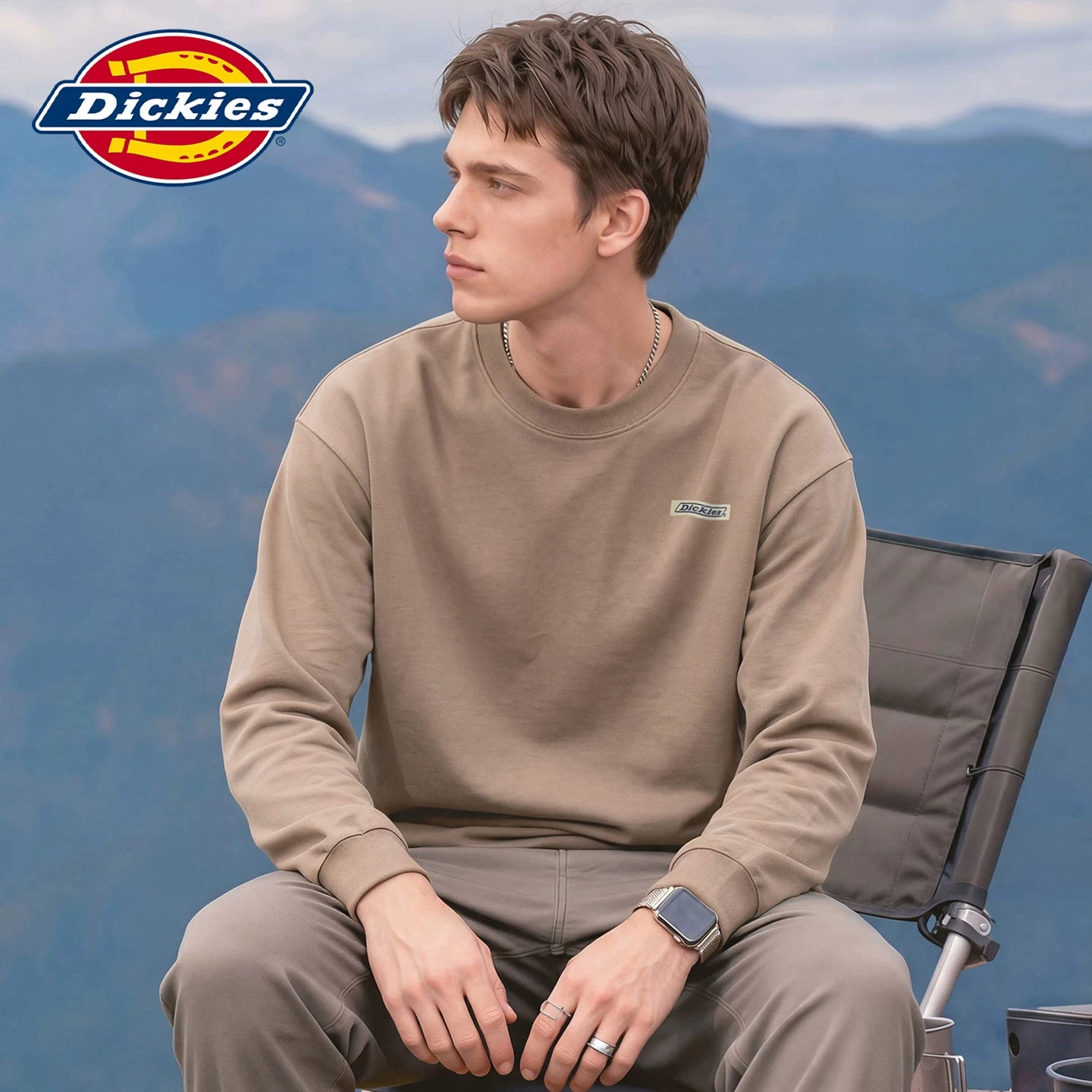 Dickies' new soft long sleeved T-shirt for spring, men's round neck printed T-shirt, loose fitting upper garment Y