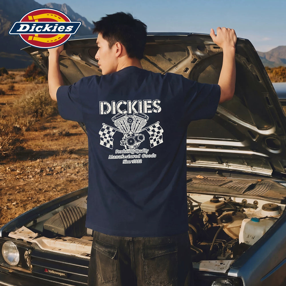 Dickies men's short sleeved T-shirt 2026 new American retro navy blue high-end design half sleeved T-shirt A