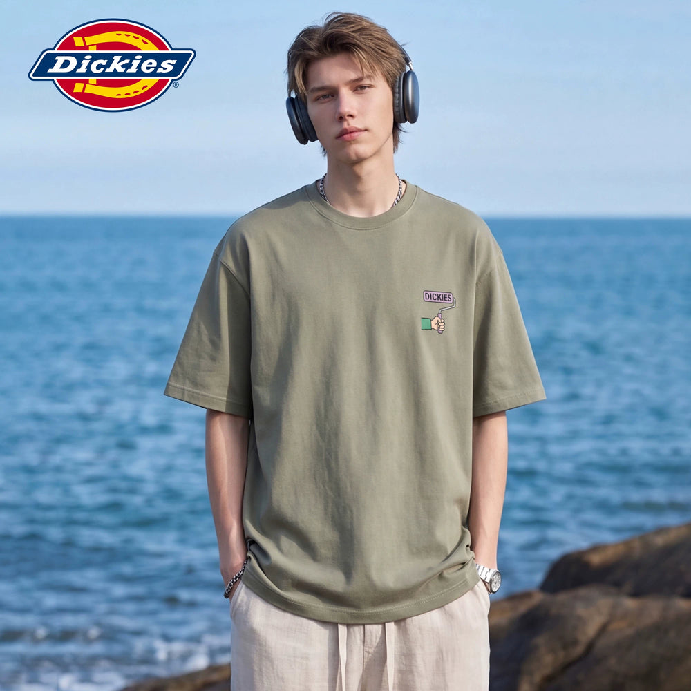 Dickies Cool Suitable Pure Cotton Short sleeved T-shirt Men's Summer American Trendy Brand Cartoon Letter Printed Half Sleeve Top M